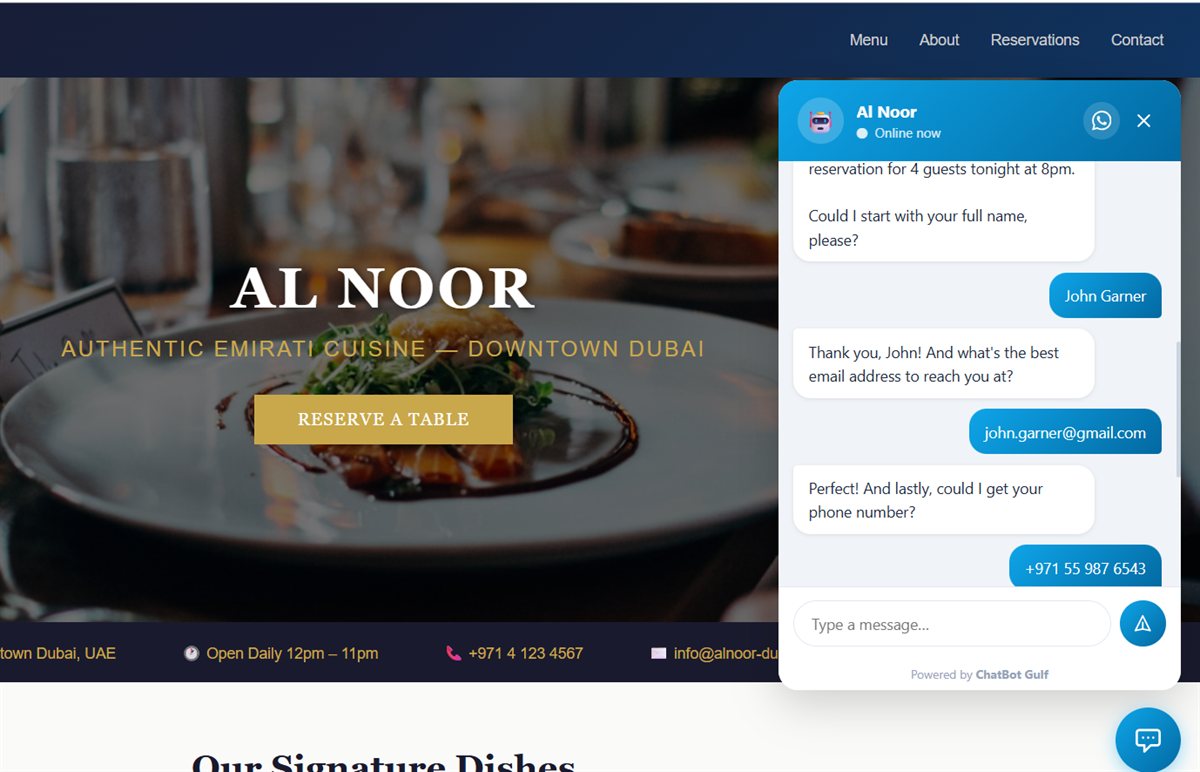 Assistant talking to a website visitor and capturing their details
